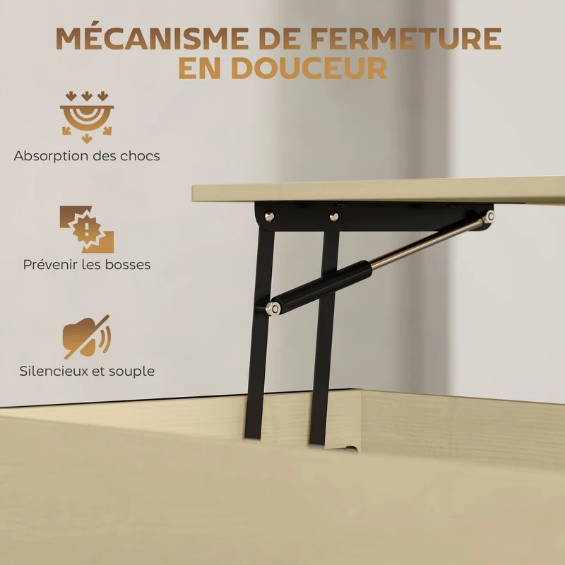 Table basse rectangulaire salon 95 x 40 x 59 cm plateau relevable et rangement caché industriel en MDF bois naturel 21_0003517
