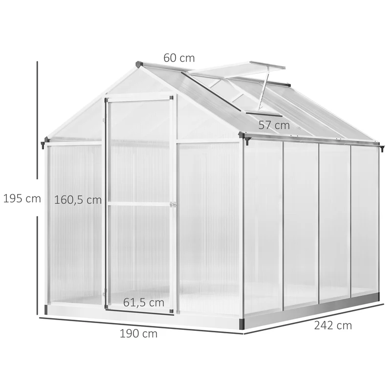 Serre de jardin 242 x 190 x 195 cm protection anti uv ventilation réglable style moderne en polycarbonate transparent 21_0004121