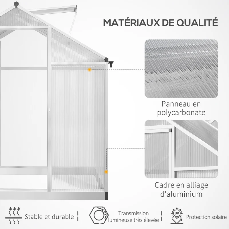 Serre de jardin 242 x 190 x 195 cm protection anti uv ventilation réglable style moderne en polycarbonate transparent 21_0004121