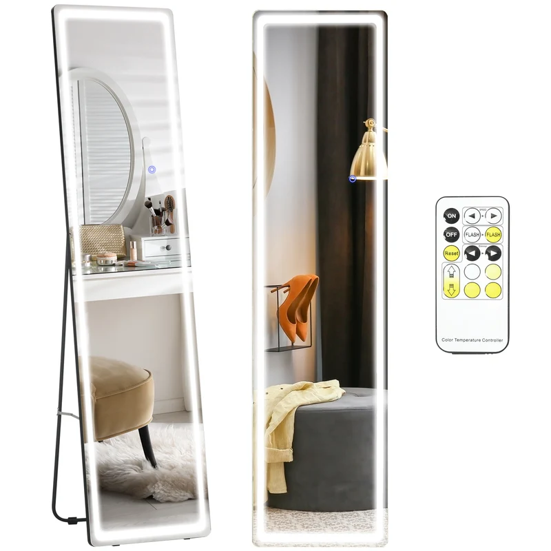 Miroir sur pied ou mural 40 x 37 x 157.5 cm éclairage réglable télécommande incluse contemporain épuré en verre argenté 21_0001524