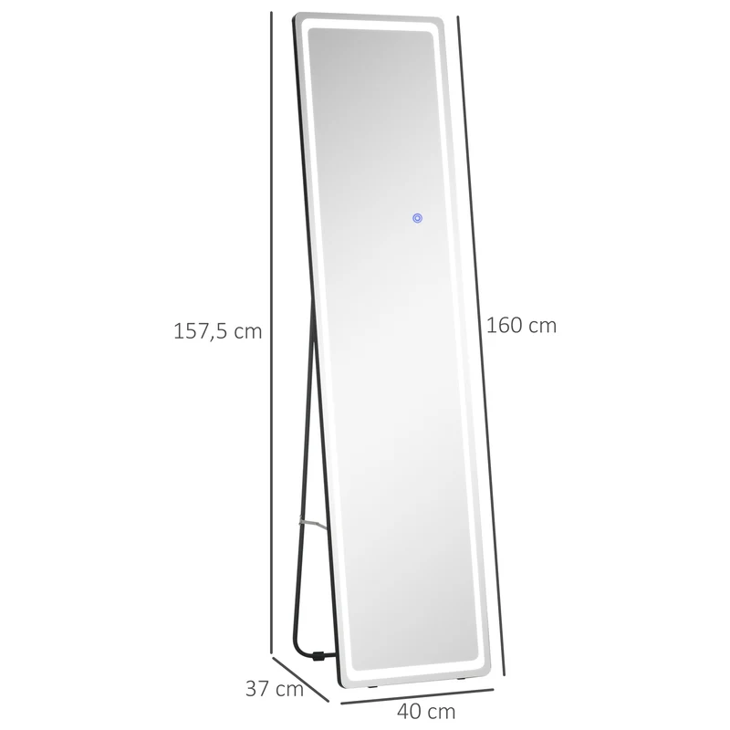 Miroir sur pied ou mural 40 x 37 x 157.5 cm éclairage réglable télécommande incluse contemporain épuré en verre argenté 21_0001524