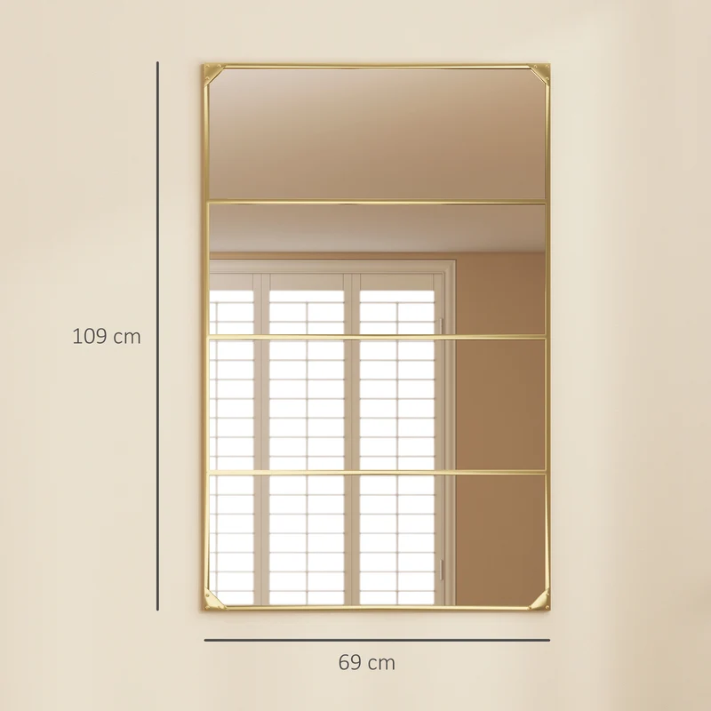 Miroir mural verrière rectangulaire 109 x 2 x 69 cm agrandit et éclaire style industriel contemporain en métal doré 21_0001363