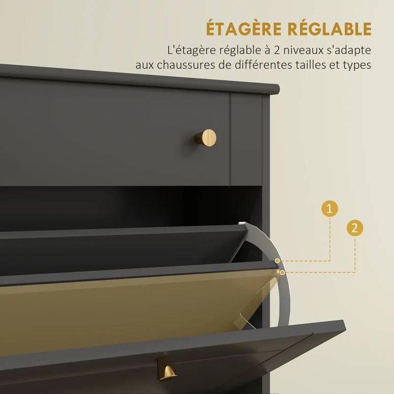 Meuble à chaussures entrée étroit 60 x 23,5 x 98,5 cm rangement 8 paires étagères réglables moderne épuré en MDF noir 21_0002673