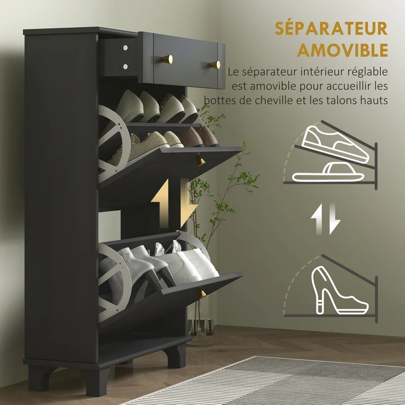 Meuble à chaussures entrée étroit 60 x 23,5 x 98,5 cm rangement 8 paires étagères réglables moderne épuré en MDF noir 21_0002673