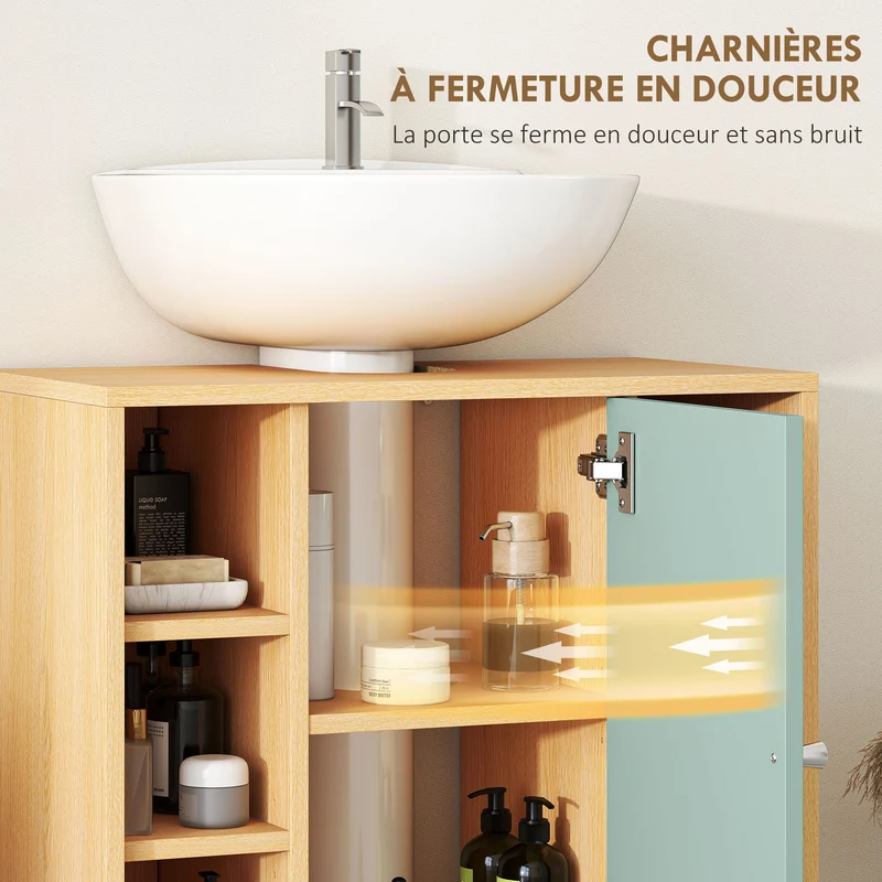 Meuble sous lavabo découpé en U 60 x 33 x 57 cm 6 étagères porte à fermeture douce moderne en panneau de particules vert 21_0002103