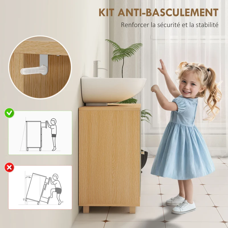 Meuble sous lavabo découpé en U 60 x 33 x 57 cm 6 étagères porte à fermeture douce moderne en panneau de particules vert 21_0002103