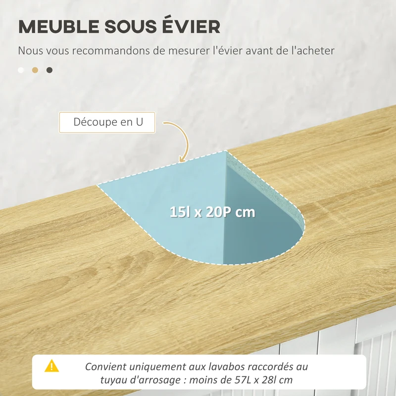 Meuble sous lavabo 2 portes 60 x 30 x 60 cm étagère réglable découpe u gain de rangement style contemporain en MDF blanc 21_0001957