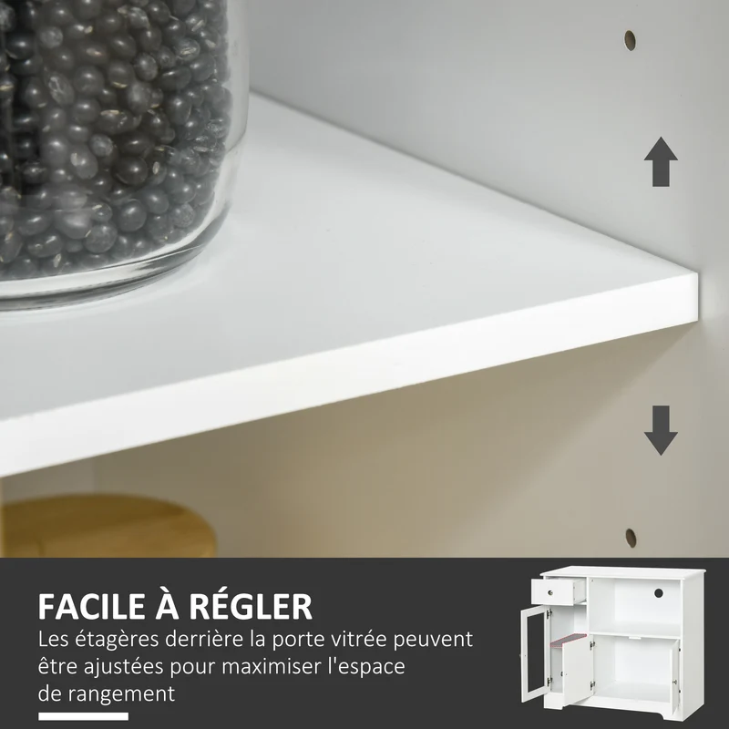 Meuble micro-ondes buffet rangement cuisine 90 x 40 x 82 cm gain de place porte vitrée épuré contemporain en MDF blanc 21_0002245