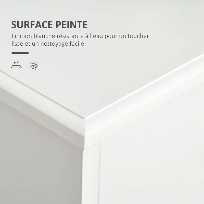Meuble micro-ondes buffet rangement cuisine 90 x 40 x 82 cm gain de place porte vitrée épuré contemporain en MDF blanc 21_0002245