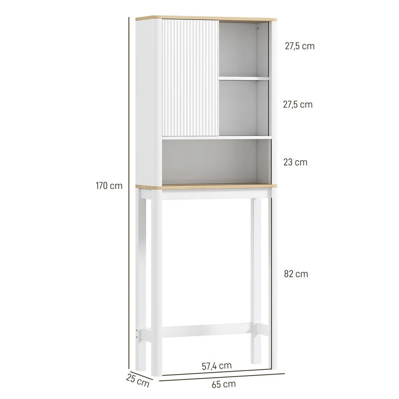 Meuble de rangement au-dessus des toilettes 65 x 25 x 170 cm gain de place étagère réglable moderne épuré en MDF blanc 21_0002060