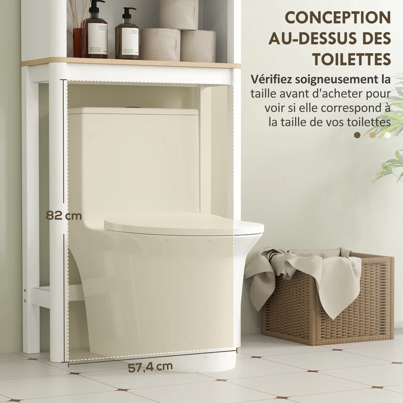 Meuble de rangement au-dessus des toilettes 65 x 25 x 170 cm gain de place étagère réglable moderne épuré en MDF blanc 21_0002060