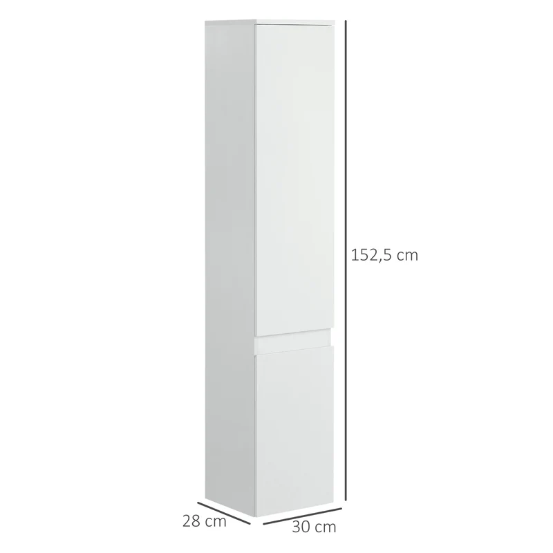 Meuble colonne salle de bain 30 x 28 x 152,5 cm 2 placards étagères réglables sécurisé contemporain épuré en MDF blanc 21_0001945