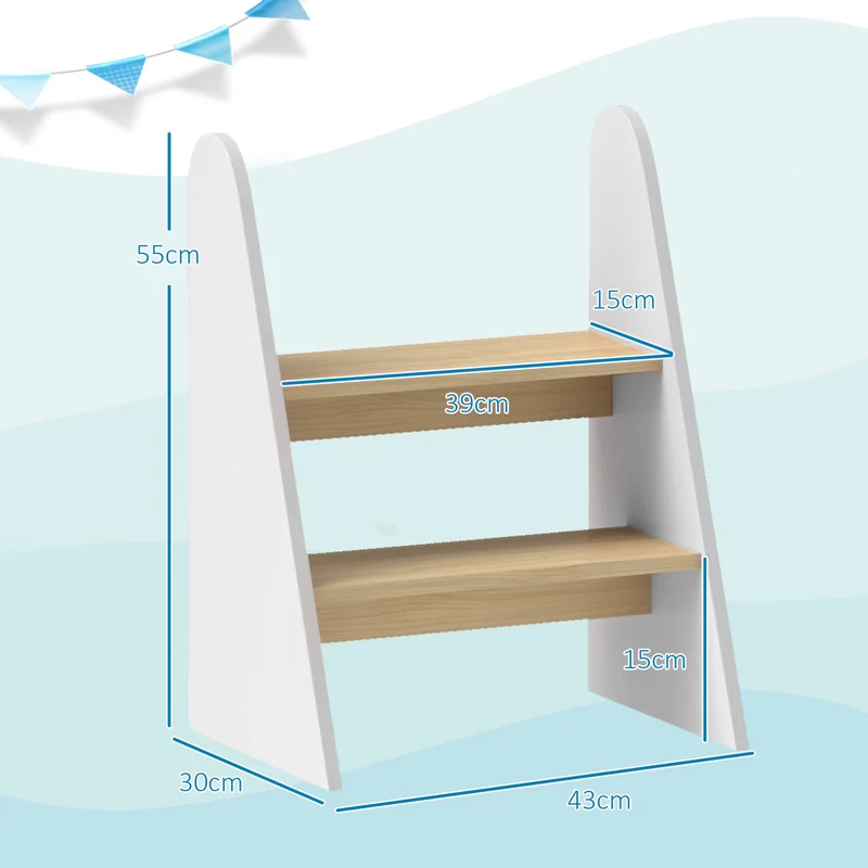 Marchepied enfant 2 marches 43 x 30 x 55 cm stable sécurisé cuisine salle de bain scandinave minimaliste en MDF blanc 21_0000260
