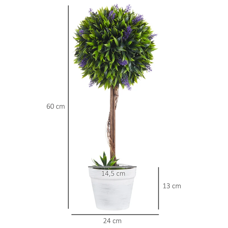 Lot de 2 plantes artificielles boule salon 60 x 24 x 24 cm sans entretien traitées uv style moderne en plastique vert 21_0001278