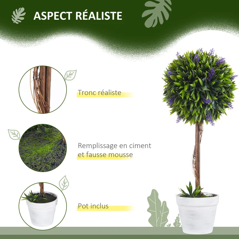 Lot de 2 plantes artificielles boule salon 60 x 24 x 24 cm sans entretien traitées uv style moderne en plastique vert 21_0001278