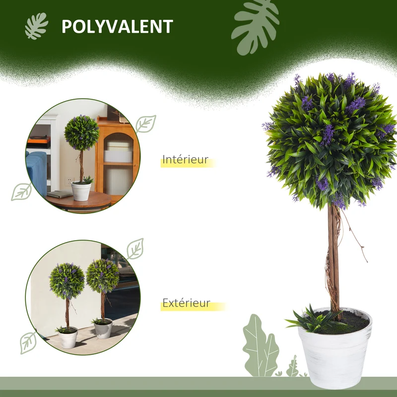Lot de 2 plantes artificielles boule salon 60 x 24 x 24 cm sans entretien traitées uv style moderne en plastique vert 21_0001278