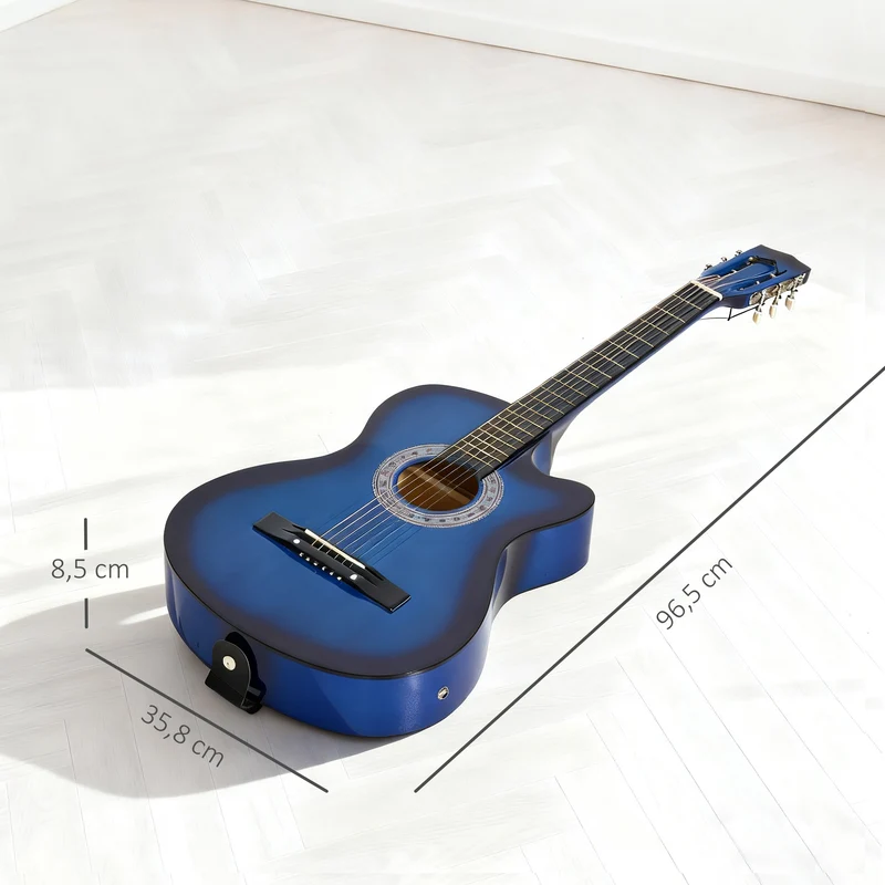 Guitare électrique pan coupé 96,5 x 35,8 x 8,5 cm son lumineux ergonomique moderne contemporain débutants en bois bleu 21_0008053