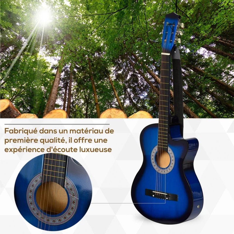 Guitare électrique pan coupé 96,5 x 35,8 x 8,5 cm son lumineux ergonomique moderne contemporain débutants en bois bleu 21_0008053