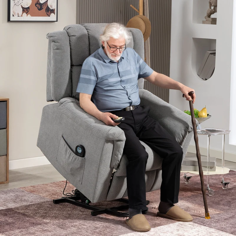 Fauteuil releveur électrique salon 85 x 91 x 104 cm massage chauffant lombaire contemporain cosy en chenille gris foncé 21_0000916
