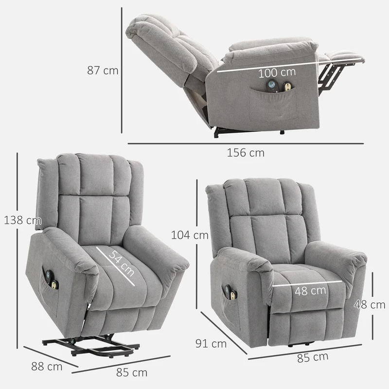 Fauteuil releveur électrique salon 85 x 91 x 104 cm massage chauffant lombaire contemporain cosy en chenille gris foncé 21_0000916