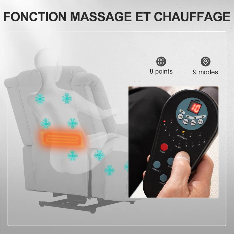 Fauteuil releveur électrique salon 85 x 91 x 104 cm massage chauffant lombaire contemporain cosy en chenille gris foncé 21_0000916