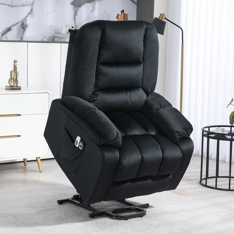Fauteuil releveur électrique 85 x 94 x 107 cm assise ergonomique massage 8 points chauffant moderne en polyester noir 21_0000901