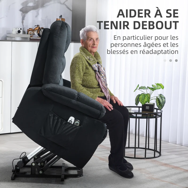 Fauteuil releveur électrique 85 x 94 x 107 cm assise ergonomique massage 8 points chauffant moderne en polyester noir 21_0000901