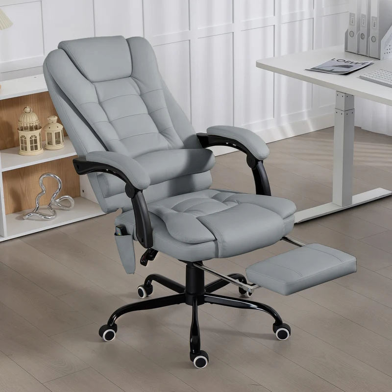 Fauteuil de bureau massant 67 x 79 x 121 cm massage 7 points dossier inclinable repose-pieds design en polyuréthane gris 21_0006196