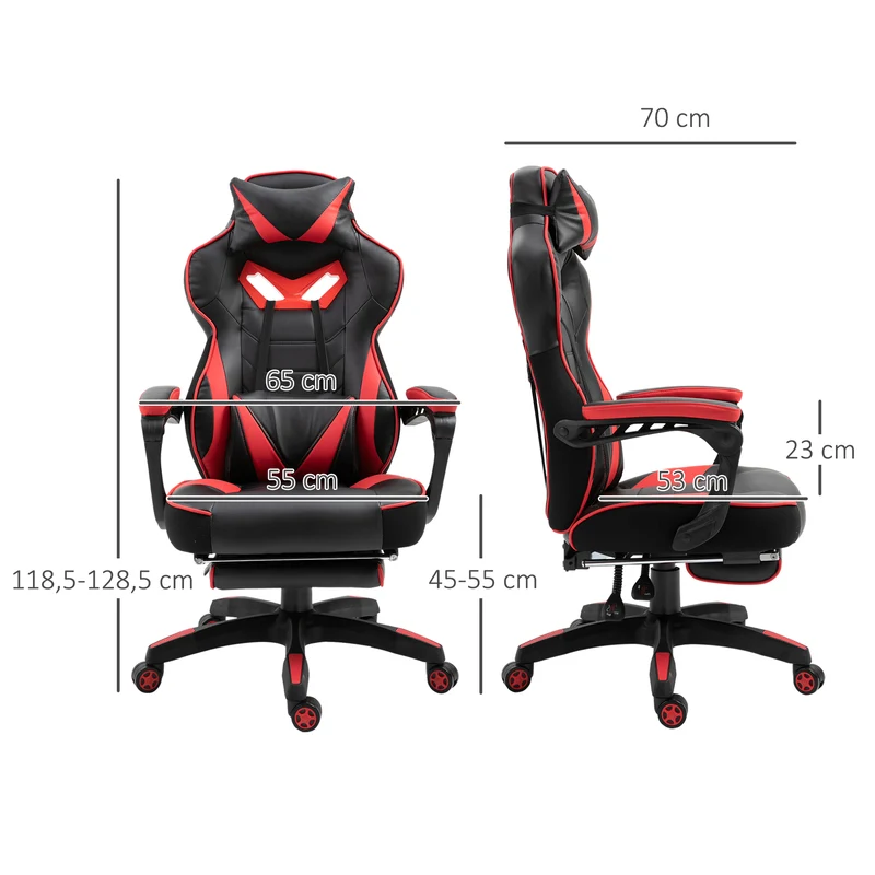 Fauteuil de bureau ergonomique 65 x 70 x 128 cm repose-pieds rétractable pivotant 360° design contemporain en PU noir 21_0006176