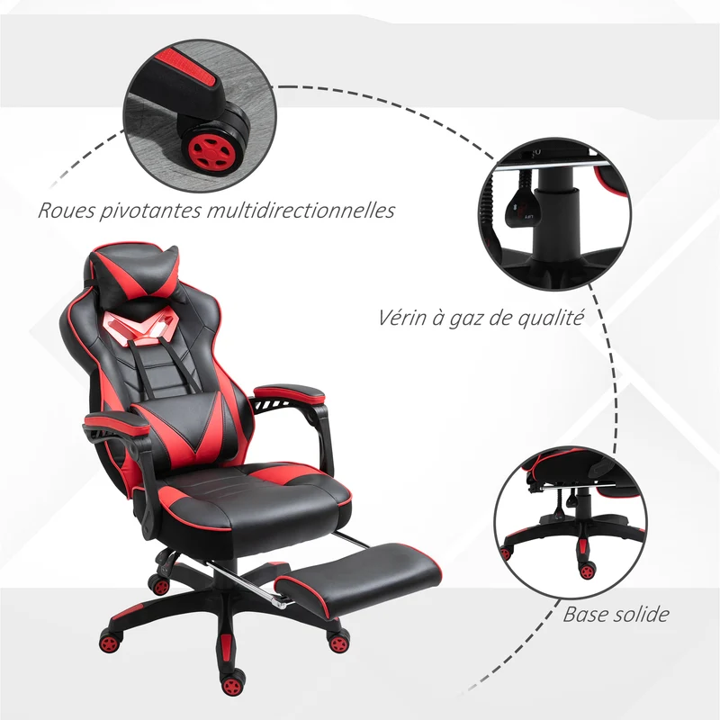 Fauteuil de bureau ergonomique 65 x 70 x 128 cm repose-pieds rétractable pivotant 360° design contemporain en PU noir 21_0006176