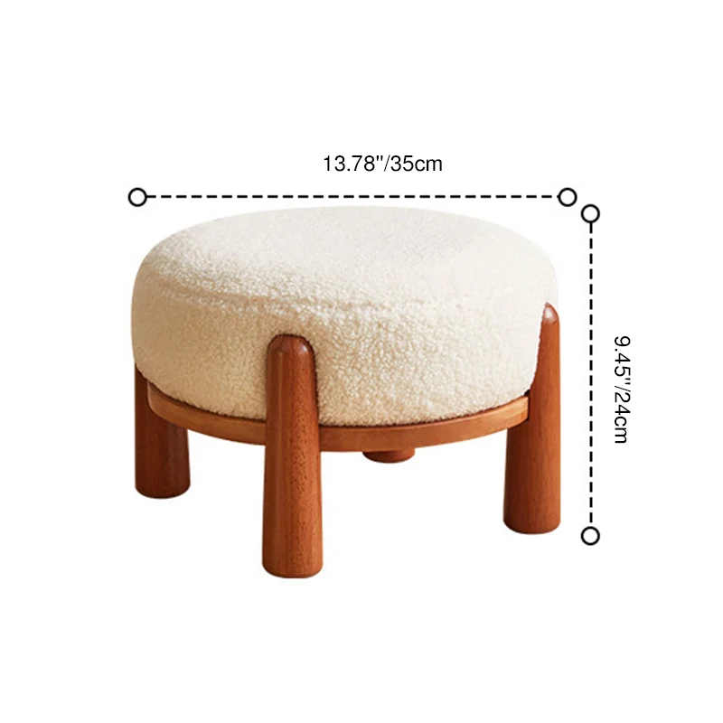 Contemporary Nordic Soft Skin-Friendly Corduroy Sherpa Fabric Solid Wood Sponge Round Pouf Low Stool Backless Armless For Entryway & Hallway