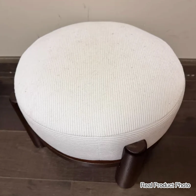 Contemporary Nordic Soft Skin-Friendly Corduroy Sherpa Fabric Solid Wood Sponge Round Pouf Low Stool Backless Armless For Entryway & Hallway