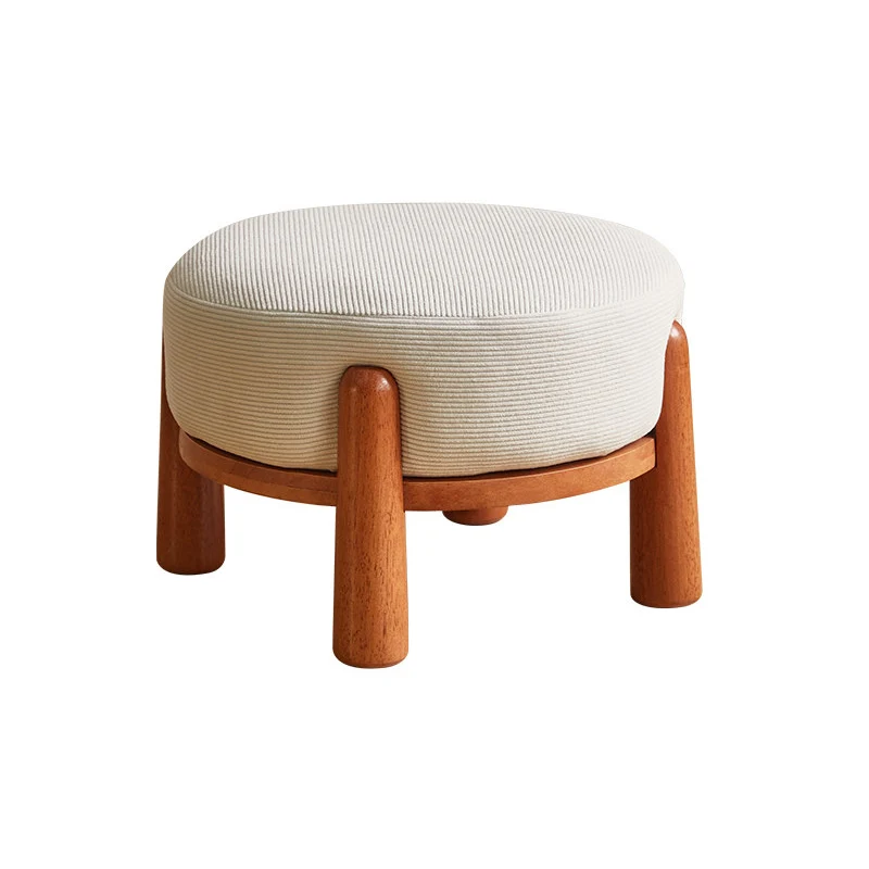 Contemporary Nordic Soft Skin-Friendly Corduroy Sherpa Fabric Solid Wood Sponge Round Pouf Low Stool Backless Armless For Entryway & Hallway