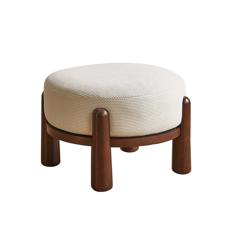 Contemporary Nordic Soft Skin-Friendly Corduroy Sherpa Fabric Solid Wood Sponge Round Pouf Low Stool Backless Armless For Entryway & Hallway