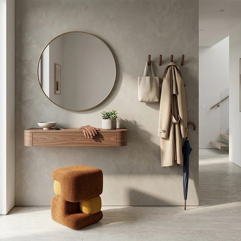Contemporary Scandinavian Plywood Velvet Sponge Geometric Shaped Low Stool Backless Armless For Living Room & Bedroom
