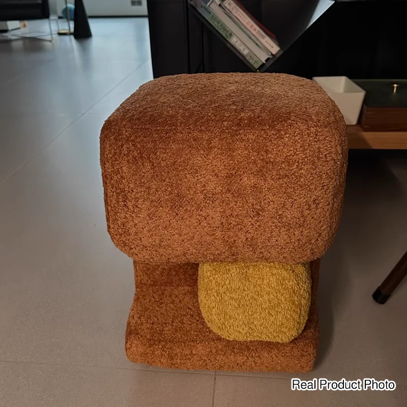 Contemporary Scandinavian Plywood Velvet Sponge Geometric Shaped Low Stool Backless Armless For Living Room & Bedroom