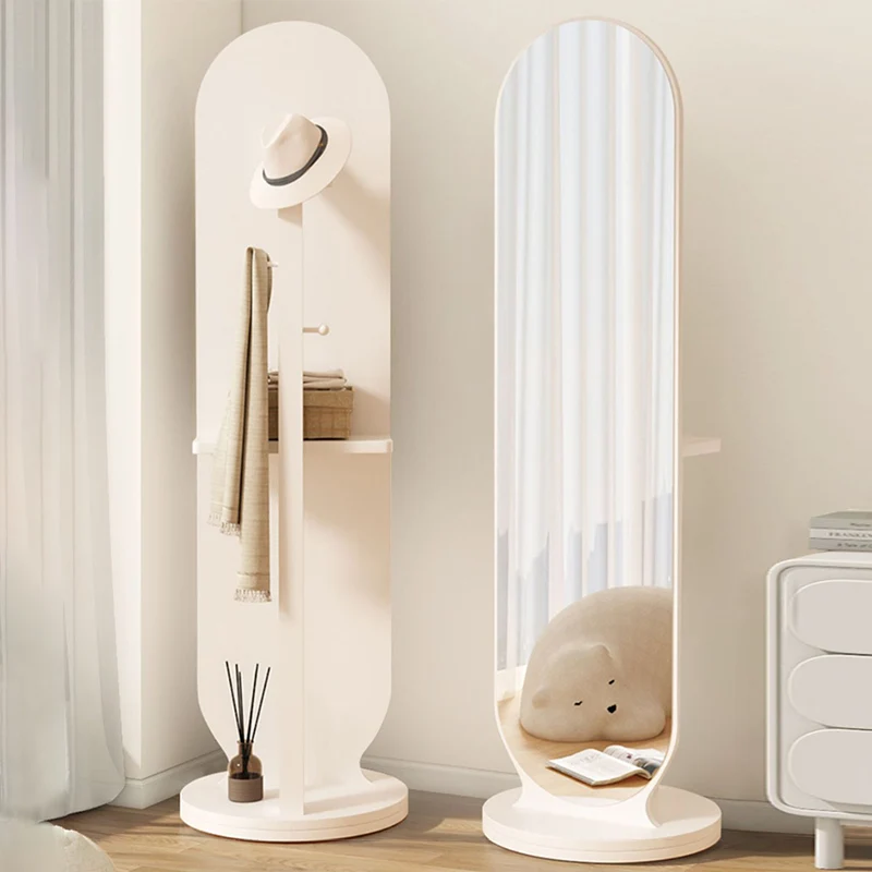 Modern Minimalist Particleboard Glass Round Swivel Hall Tree With Full-Length Mirror For Bedroom & Living Room