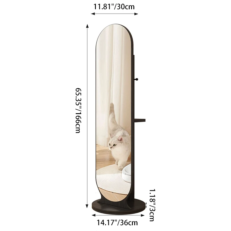 Modern Minimalist Particleboard Glass Round Swivel Hall Tree With Full-Length Mirror For Bedroom & Living Room