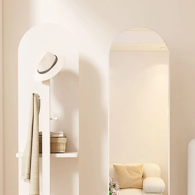 Modern Minimalist Particleboard Glass Round Swivel Hall Tree With Full-Length Mirror For Bedroom & Living Room