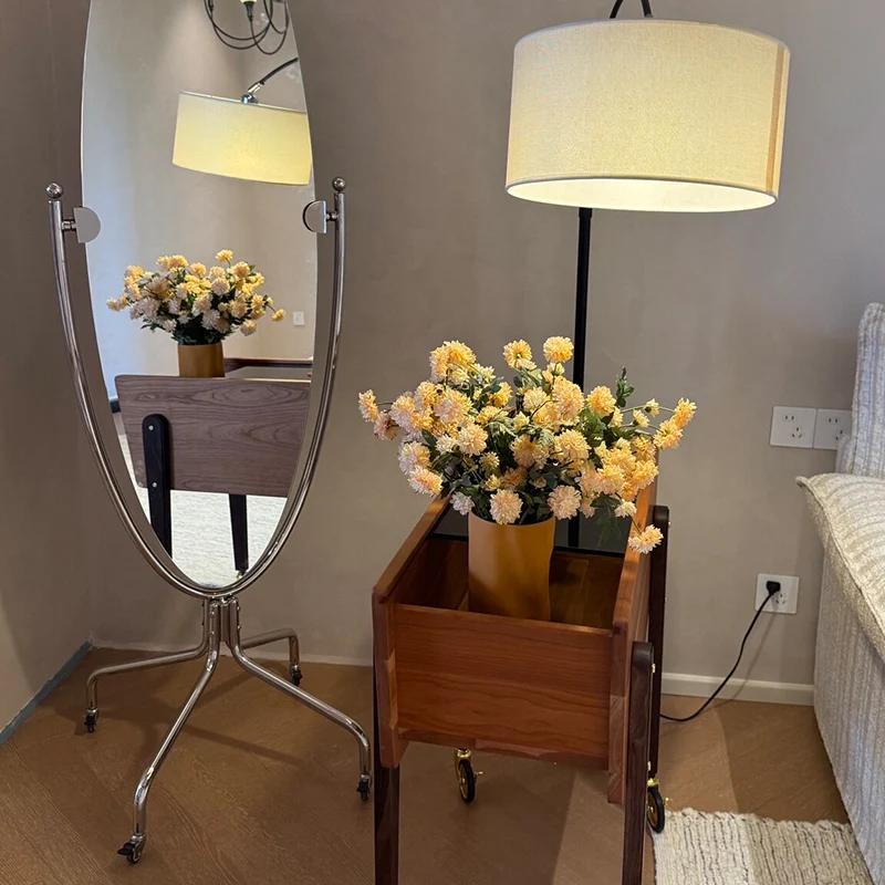 Modern Minimalist Stainless Steel Glass Oval Movable Full-Length Floor Mirror For Living Room & Bedroom