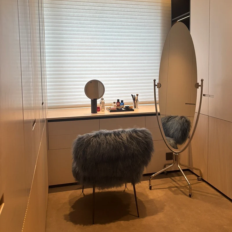 Modern Minimalist Stainless Steel Glass Oval Movable Full-Length Floor Mirror For Living Room & Bedroom