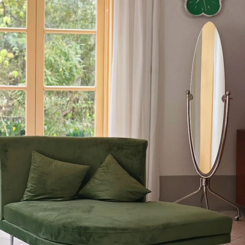 Modern Minimalist Stainless Steel Glass Oval Movable Full-Length Floor Mirror For Living Room & Bedroom