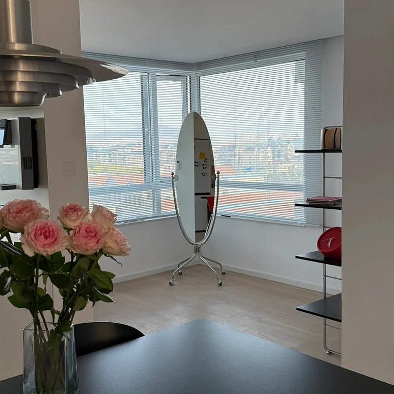 Modern Minimalist Stainless Steel Glass Oval Movable Full-Length Floor Mirror For Living Room & Bedroom