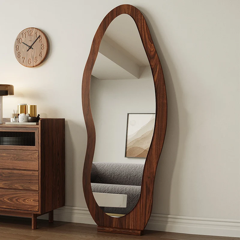 Contemporary Retro MDF Glass Oval Wave Full-Length Floor Mirror For Living Room & Bedroom