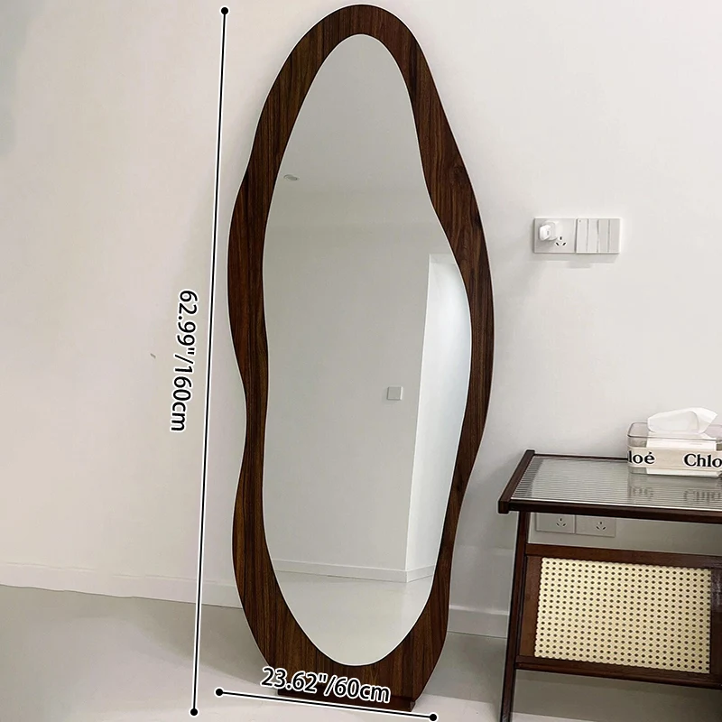 Contemporary Retro MDF Glass Oval Wave Full-Length Floor Mirror For Living Room & Bedroom