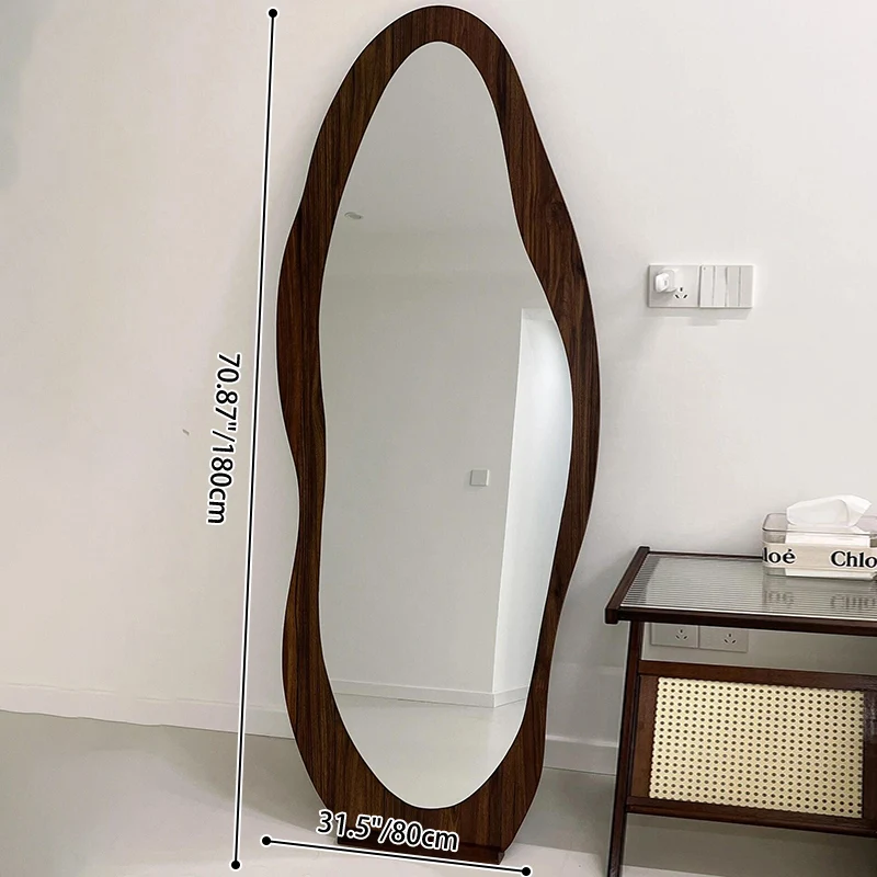Contemporary Retro MDF Glass Oval Wave Full-Length Floor Mirror For Living Room & Bedroom
