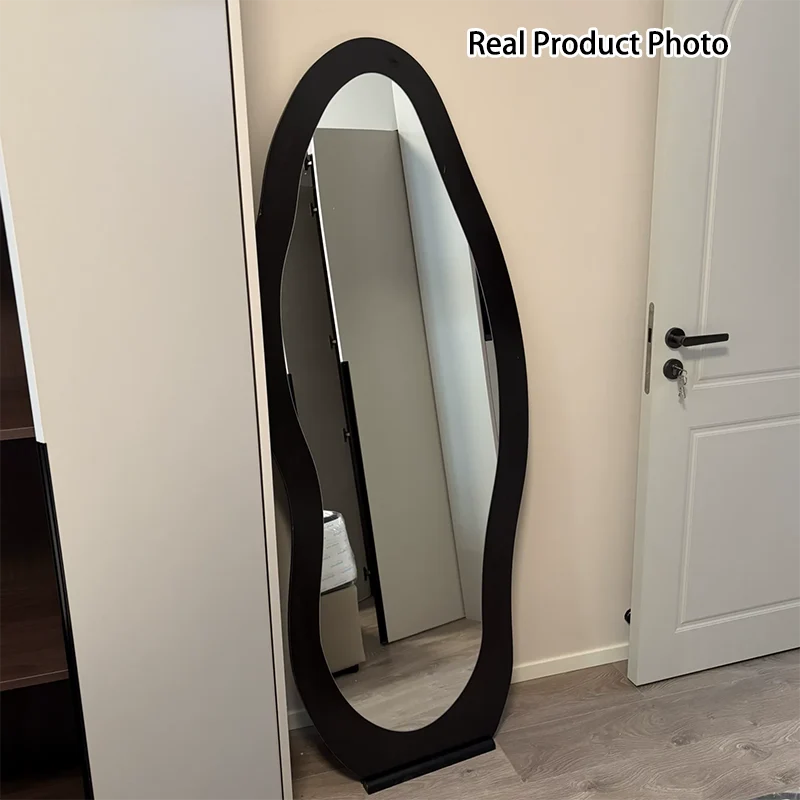 Contemporary Retro MDF Glass Oval Wave Full-Length Floor Mirror For Living Room & Bedroom