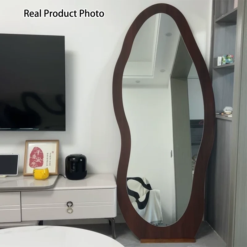 Contemporary Retro MDF Glass Oval Wave Full-Length Floor Mirror For Living Room & Bedroom