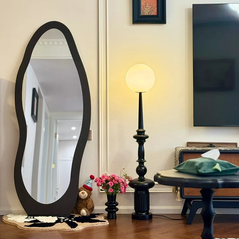 Contemporary Retro MDF Glass Oval Wave Full-Length Floor Mirror For Living Room & Bedroom
