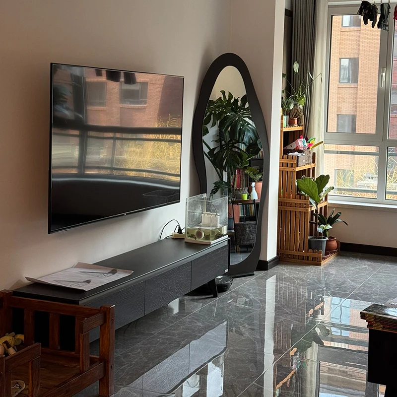 Contemporary Retro MDF Glass Oval Wave Full-Length Floor Mirror For Living Room & Bedroom